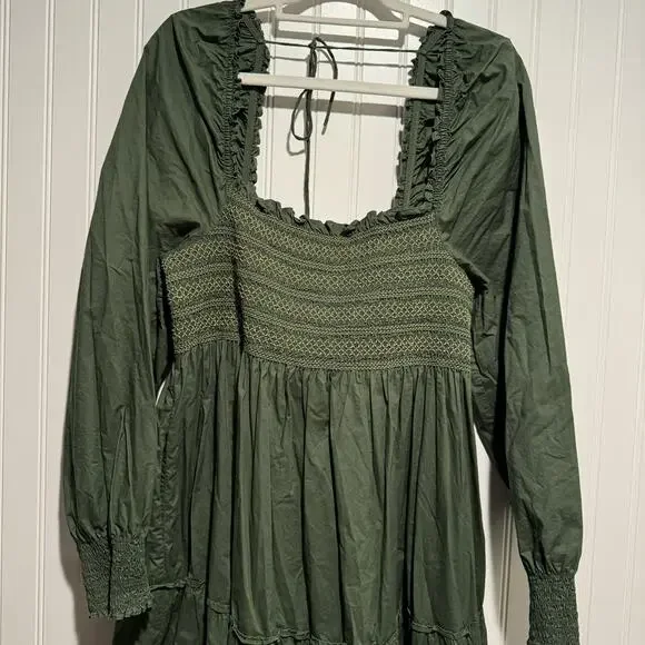 Hill House Naomi Nap Dress Leaf Green Smocked Bodice Square Neckline XXL - Picture 3 of 8